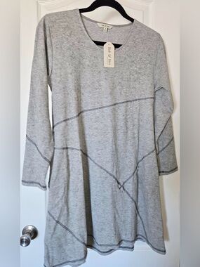 Yak & Yeti Boho Gray Patchwork Ribbed Tunic Dress Sz S NWT